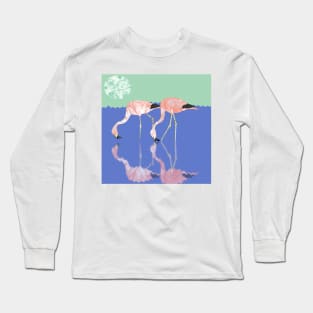 Marbled Paper Wading Flamingos Long Sleeve T-Shirt